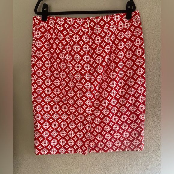 Boden Women’s Red Pink Geometric Pattern A Line Skirt Sz 14L office siren - Picture 3 of 6